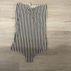Striped strapless American apparel body suit blue and white